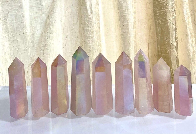 ANGEL AURA ROSE QUARTZ TOWER POINT WAND 2"
