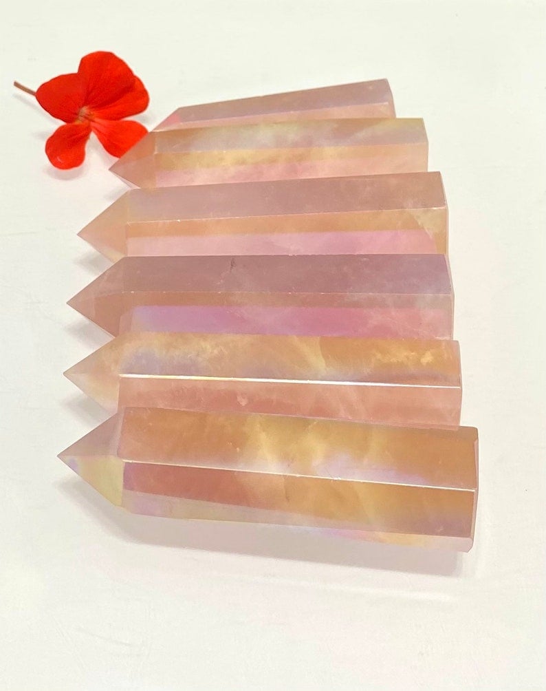 ANGEL AURA ROSE QUARTZ TOWER POINT WAND 2"