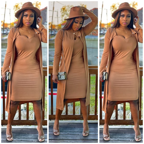 Image of Cardigan tee dress set 