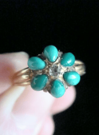 Image 2 of EDWARDIAN 18CT YELLOW GOLD TURQUOISE OLD CUT DIAMOND CLUSTER RING