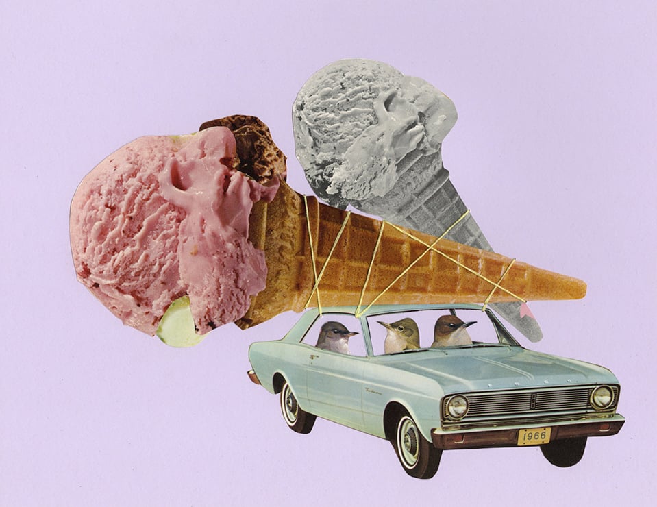 Image of Peewee, Dusty and Phoebe go out for ice cream. Limited edition collage print.