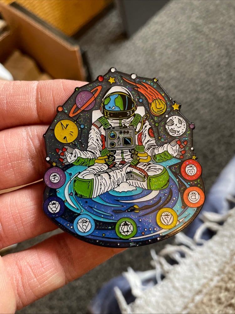 Glow in the Dark Chakra Spaceman pin glitter