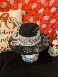 Image 3 of "Snowman & Snowflakes" Hand-Burned Narrow Brim Hat