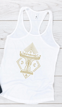 Ladies' Racerback Tank Top - White/Gold Sparkle