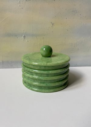 Image of Vintage Green Alabaster Hand Carved - Pot with lid 