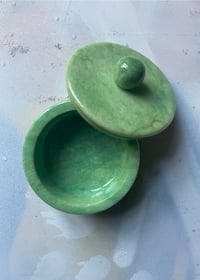 Image 2 of Vintage Green Alabaster Hand Carved - Pot with lid 