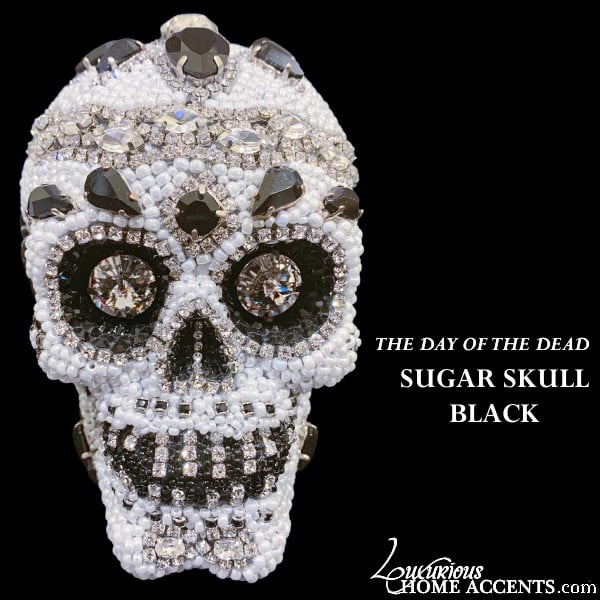 Image of Day of the Dead Jeweled Sugar Skull Sculpture Black