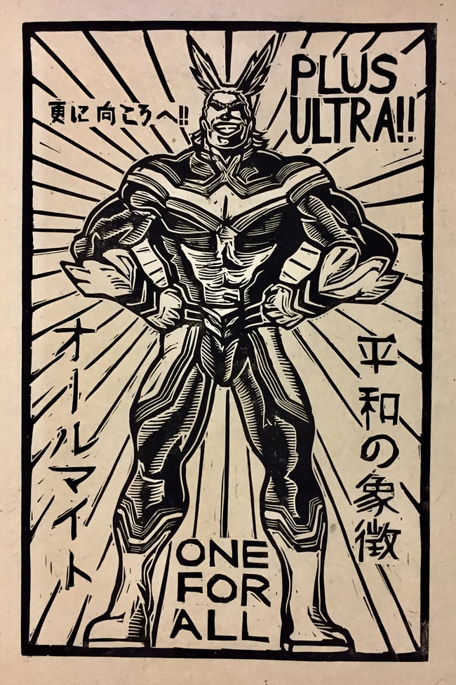All Might Block Print