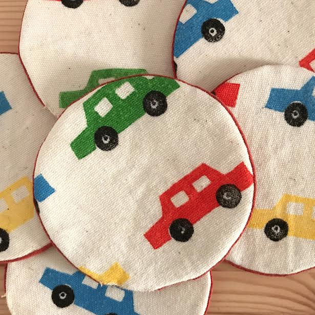 Image of Handprinted Cars Set of 6 Coasters. Collection 3.