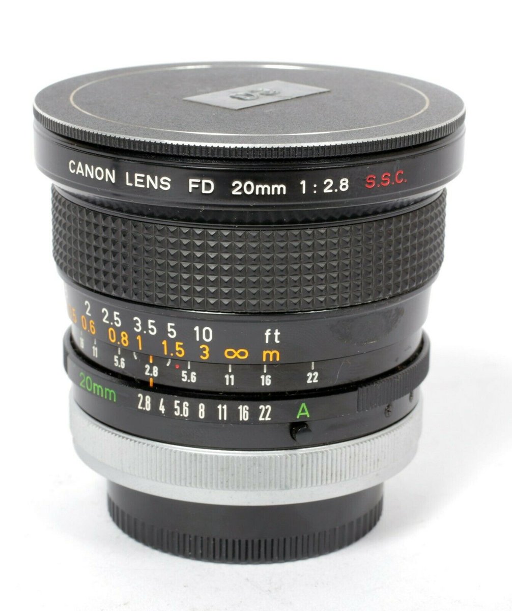 Canon FD 20mm F2.8 S.S.C. lens with caps