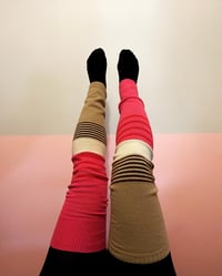 Image 3 of pink brown stripe courtneycourtney adult warm wool winter patchwork sweater thick legwarmers thigh 