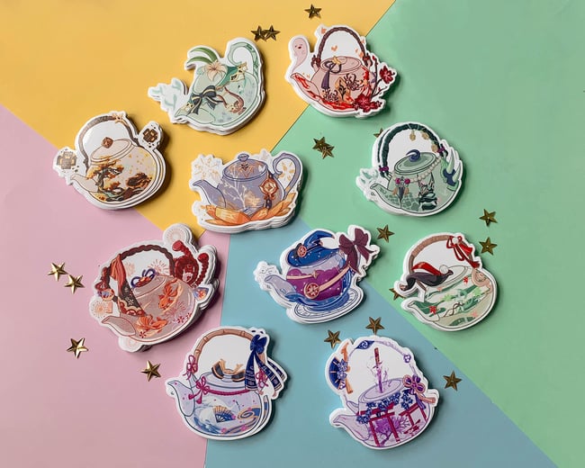 Genshin Teapots ♦ Pearlescent Stickers roxxell