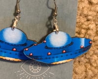 Image 2 of Retro Wooden Spaceship Earrings