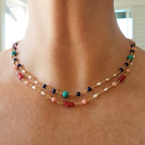 Turquoise, Lapis, & Pearl Necklace 