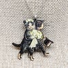 Vintage Wedding Cats Wooden Necklace