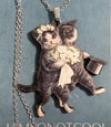 Vintage Wedding Cats Wooden Necklace