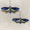 Blue Wooden Hawk Moth Earrings