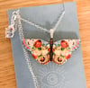 Flower Roses Butterfly Wooden Pendant Necklace