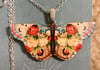 Flower Roses Butterfly Wooden Pendant Necklace