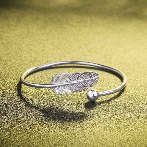 Image of Hot 925 Silver Feather Opening Bracelet Women Fashion Temperament Bracelet