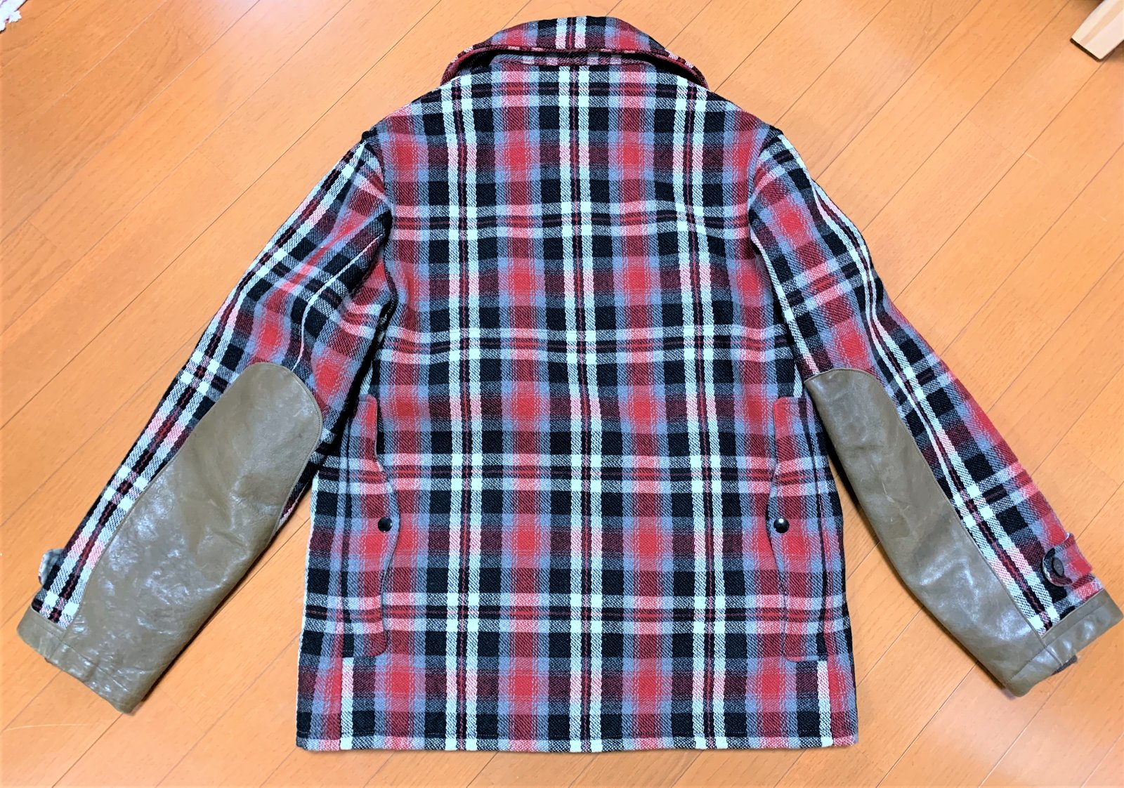 Warehouse Japan plaid wool hunting jacket with leather accents