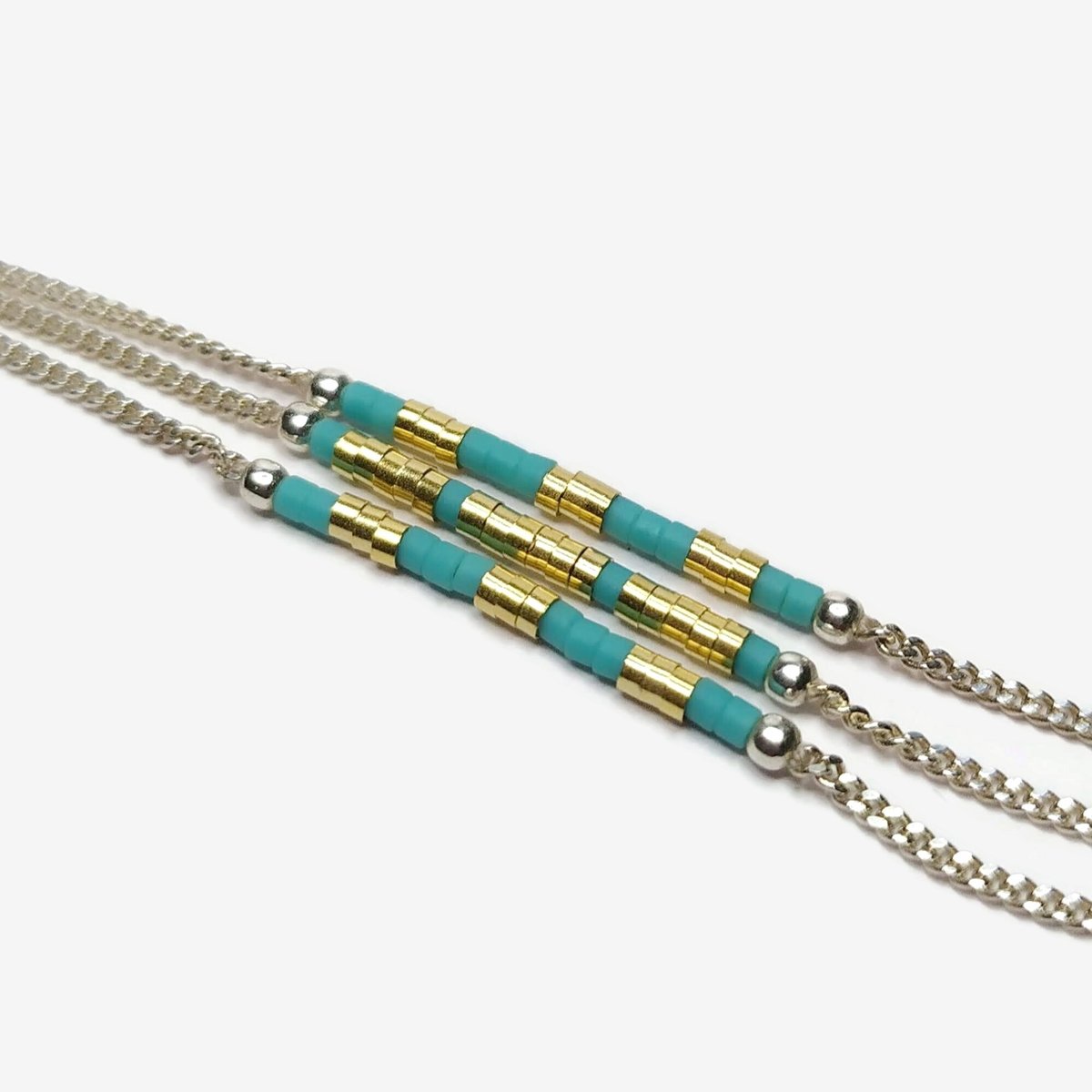 Image of Bracelet Or et turquoise "Janus"