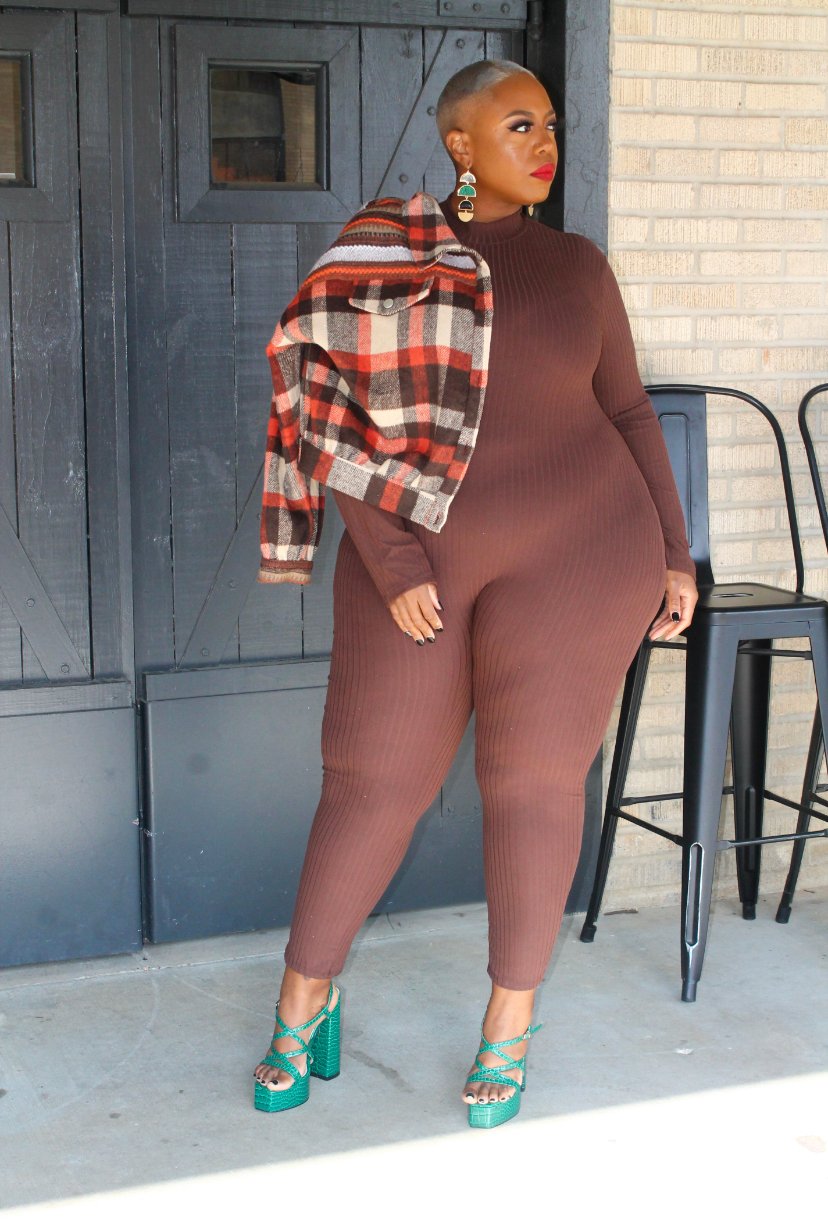 Image of Brown Ribbed Jumpsuit
