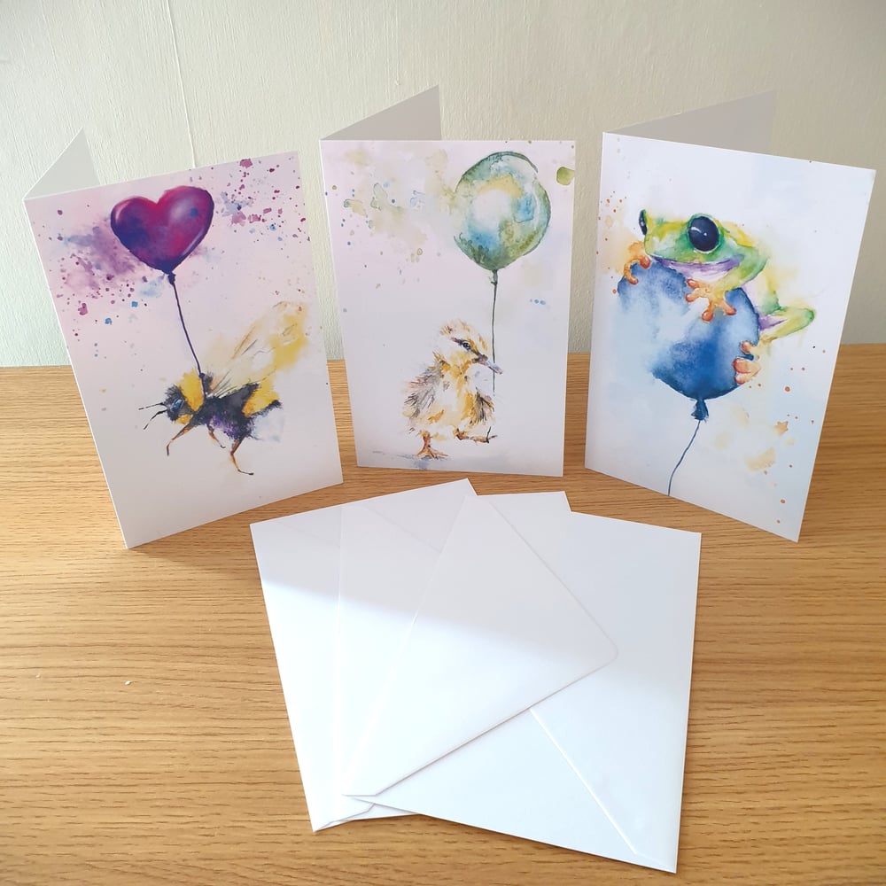 Image of Balloon Greeting Cards | Original Watercolour Card Set | Trio