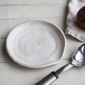 Image of Speckled Stoneware Spoon Rest in White Matte Glaze Handcrafted in USA