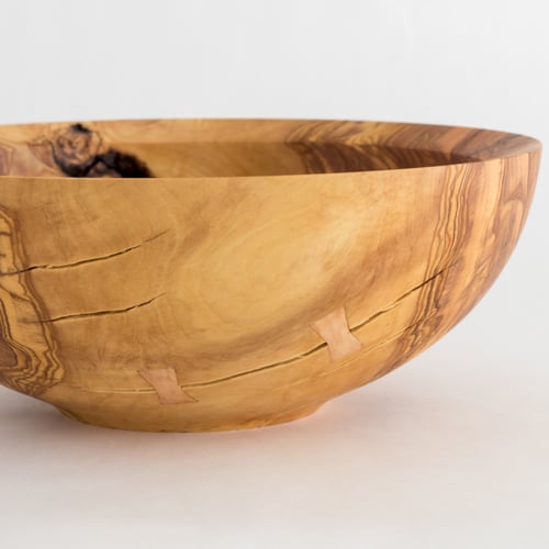 Image of Olivewood Bowl with Maple Bowtie Key Inlay