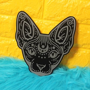 Image of Mystical Sphynx cat wall hanging - BLACK - laser engraved acrylic wall art
