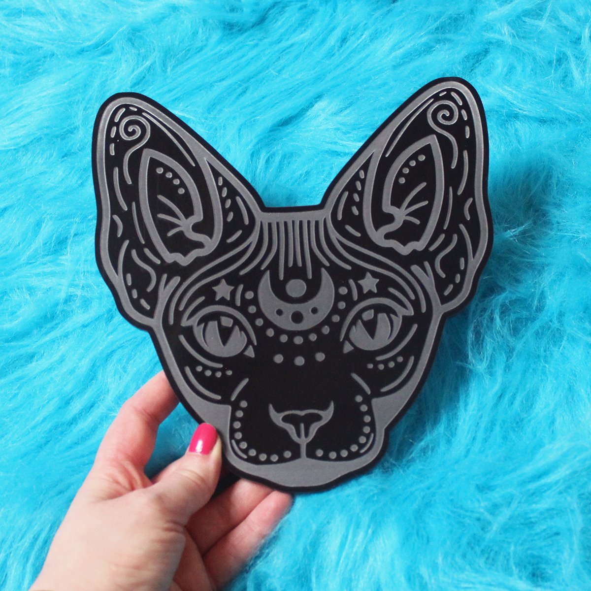 Image of Mystical Sphynx cat wall hanging - BLACK - laser engraved acrylic wall art