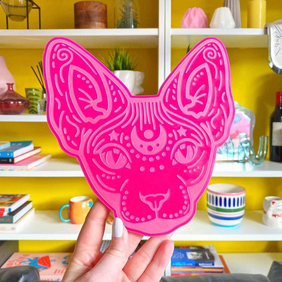 Image of Mystical Sphynx cat wall hanging - PINK - laser engraved acrylic wall art