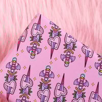 Image 1 of Batwing dagger luxury gift wrap - pink - tattoo style - a2 gift wrap sheets