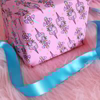 Image 3 of Batwing dagger luxury gift wrap - pink - tattoo style - a2 gift wrap sheets