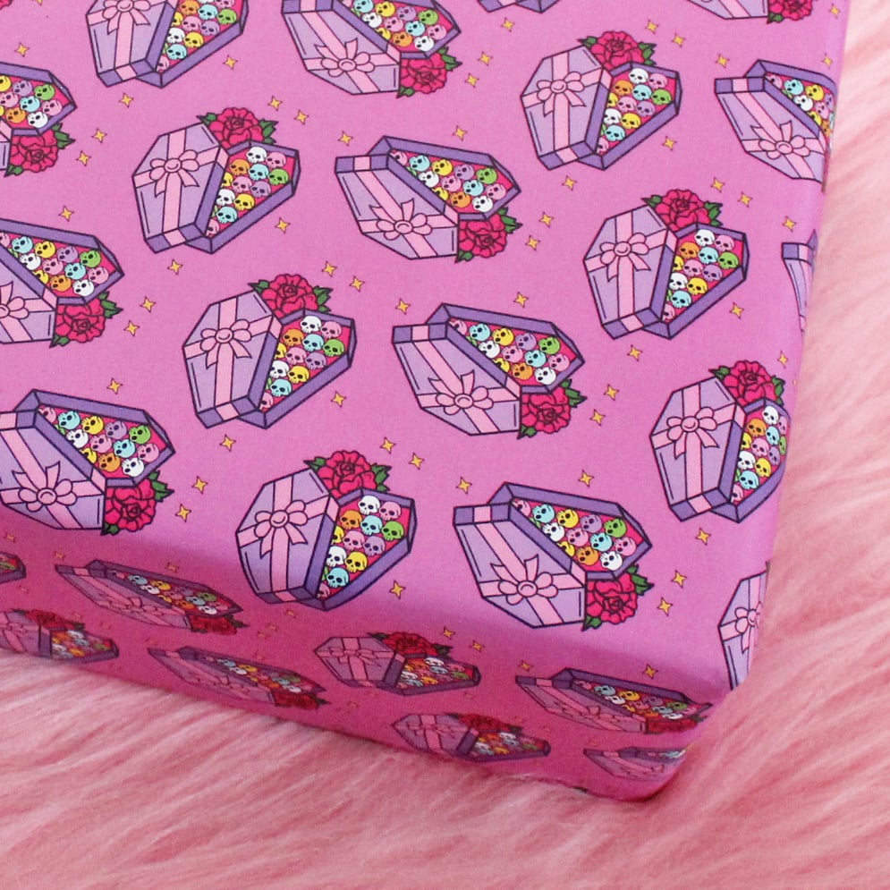 Image of Coffin chocolate box luxury gift wrap - pink - a2 gift wrap sheets