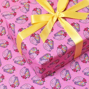 Image of Coffin chocolate box luxury gift wrap - pink - a2 gift wrap sheets