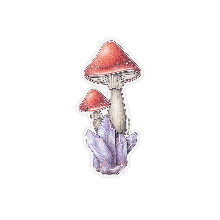 Image of Double Red Mushroom Amethyst Crystal Sticker 