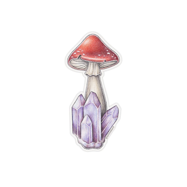 Image of Single Red Mushroom Amethyst Crystal Sticker