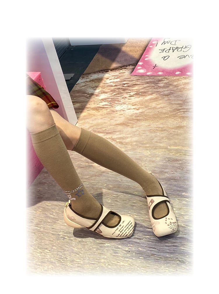 Image of Square-toe mary jane shoes"Coffee Diary"