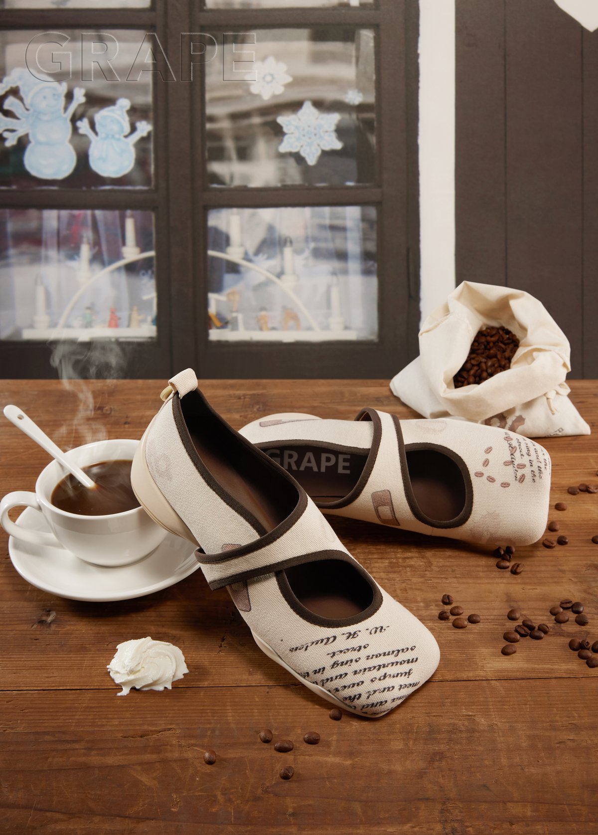 Image of Square-toe mary jane shoes"Coffee Diary"