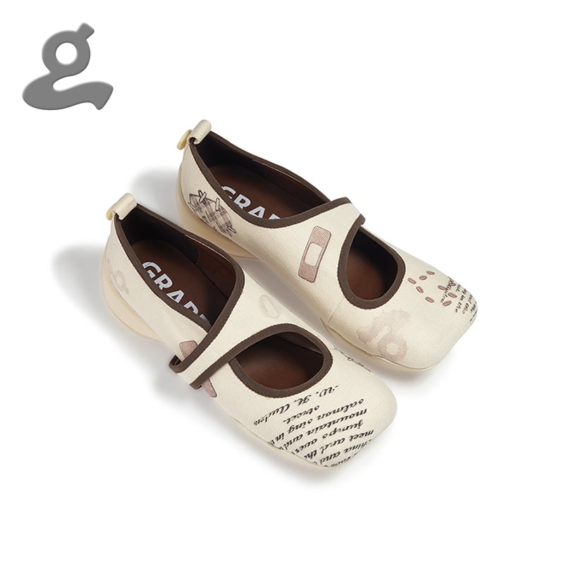 Image of Square-toe mary jane shoes"Coffee Diary"