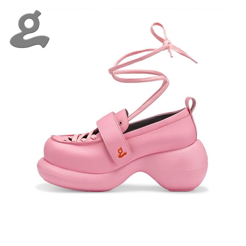 Pink lace-up platform shoes
