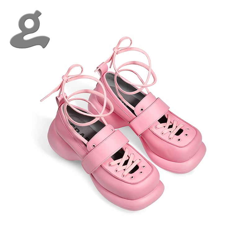 Image of Pink lace-up  platform shoes"Stand Trap"  