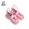 Pink lace-up  platform shoes"Stand Trap"  