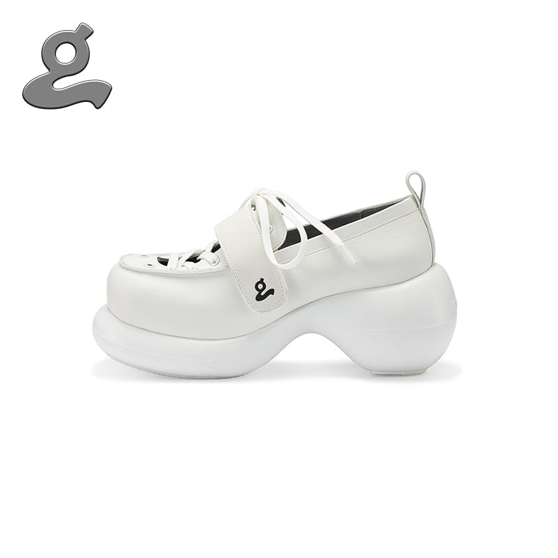 Image of White lace-up platform shoes"Stand Trap"  