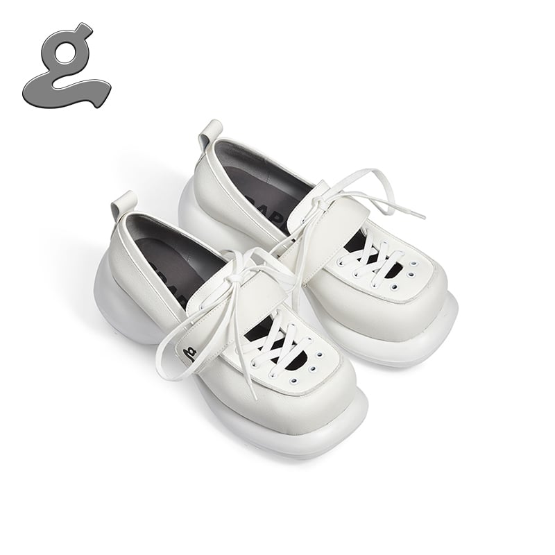 Image of White lace-up platform shoes"Stand Trap"  