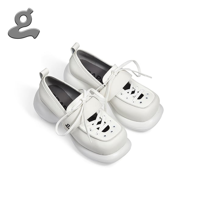 White lace-up platform shoes