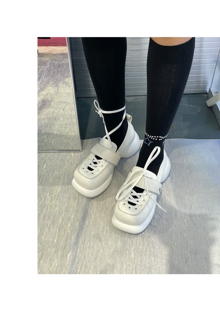 White lace-up platform shoes