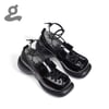 Black lace-up  platform shoes"Stand Trap"  